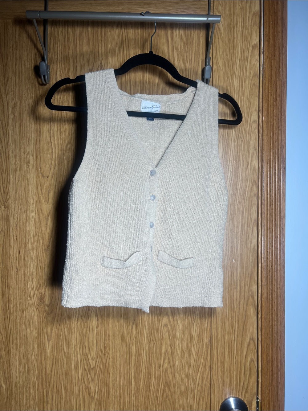 Universal Thread Cream Textured Knit Vest with V-Neck